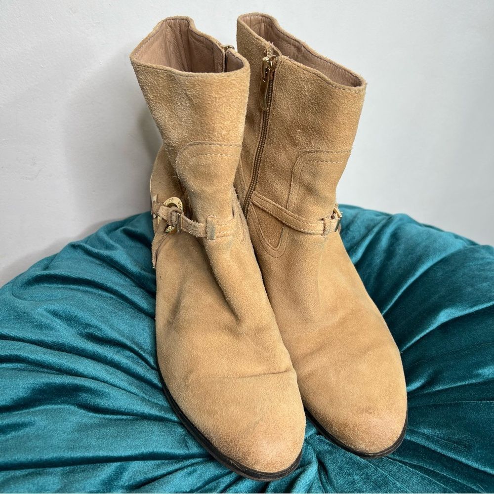 Vince camuto heeled leather harness boots